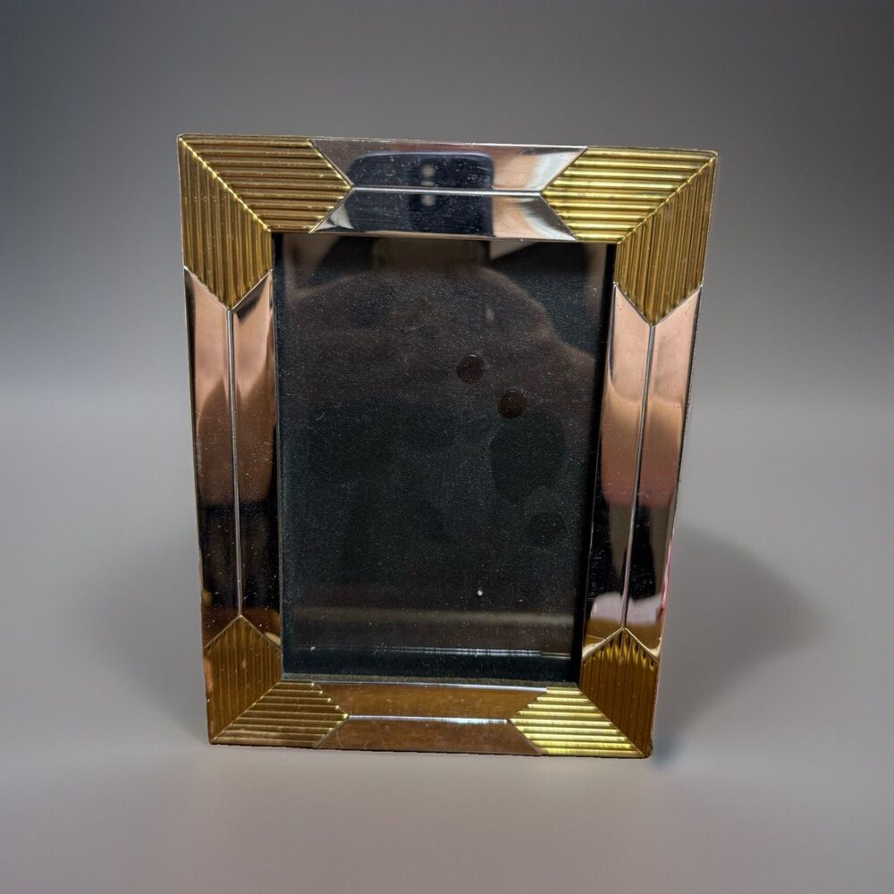 Vintage Post Modern Art Deco Style Frame Chrome Brass 5x7 Geometric Two Tone